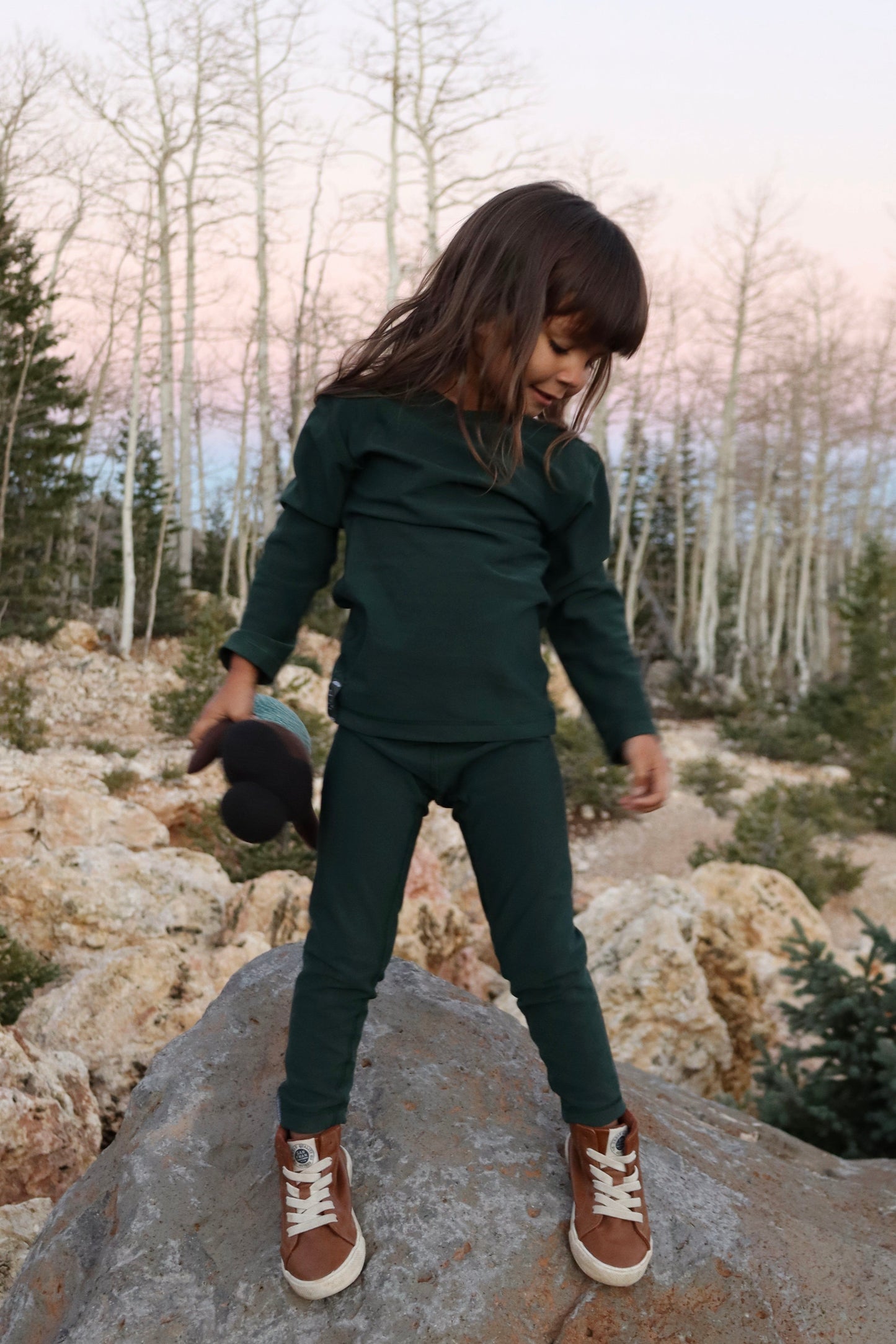Friday - Fleece Leggings Barn - Skogsgrön - 98-104cm