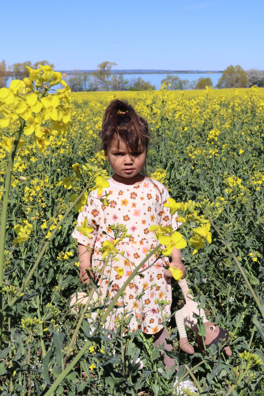 Organic Oversized Summer Dress - Off White With Flower