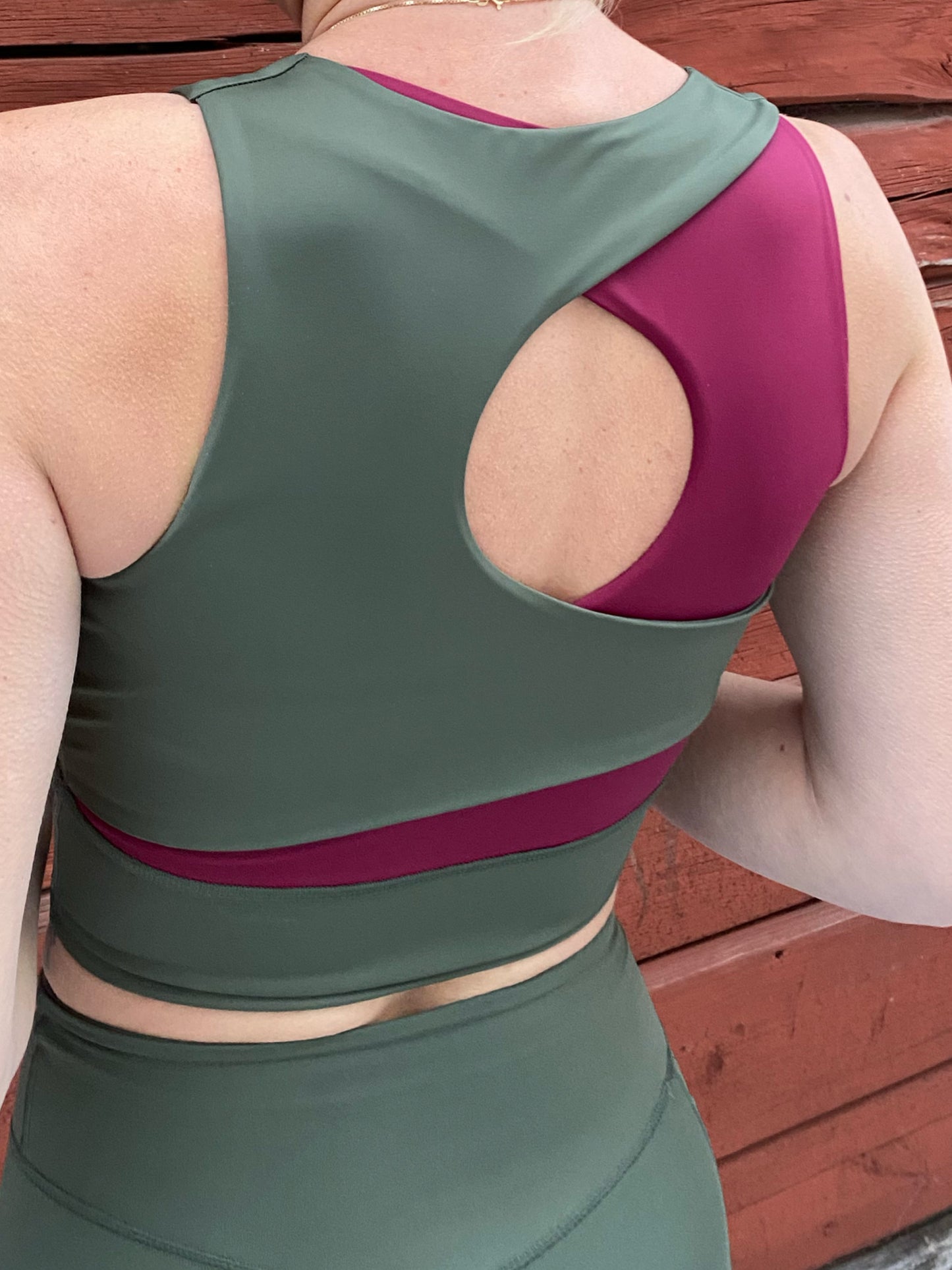 Frosty Friday - Sports Top - Olive Green/Coral Pink