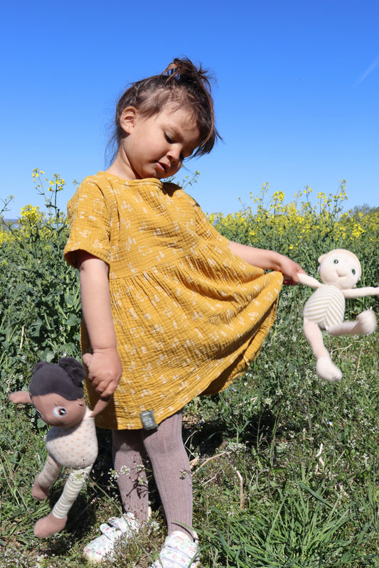 Organic Oversized Summer Dress - Mustard With Animals